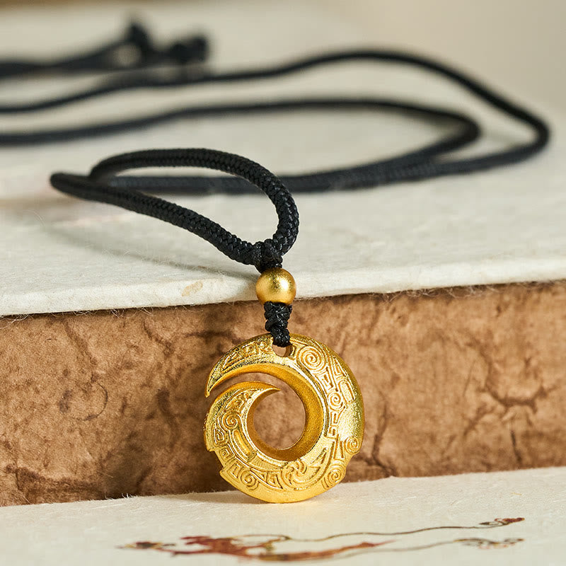 Collar con colgante de cuerda negra con Buddha Stones , chapado en oro de 24 quilates, hebilla de la paz y cuerda auspiciosa. - image 1