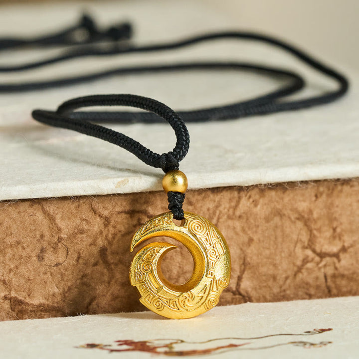 Collar con colgante de cuerda negra con Buddha Stones , chapado en oro de 24 quilates, hebilla de la paz y cuerda auspiciosa. - image 1