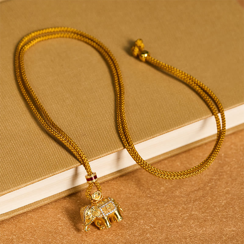 Collar con colgante de cuerda de fuerza con dije de elefante de latón chapado en oro de 24 Buddha Stones - image 3