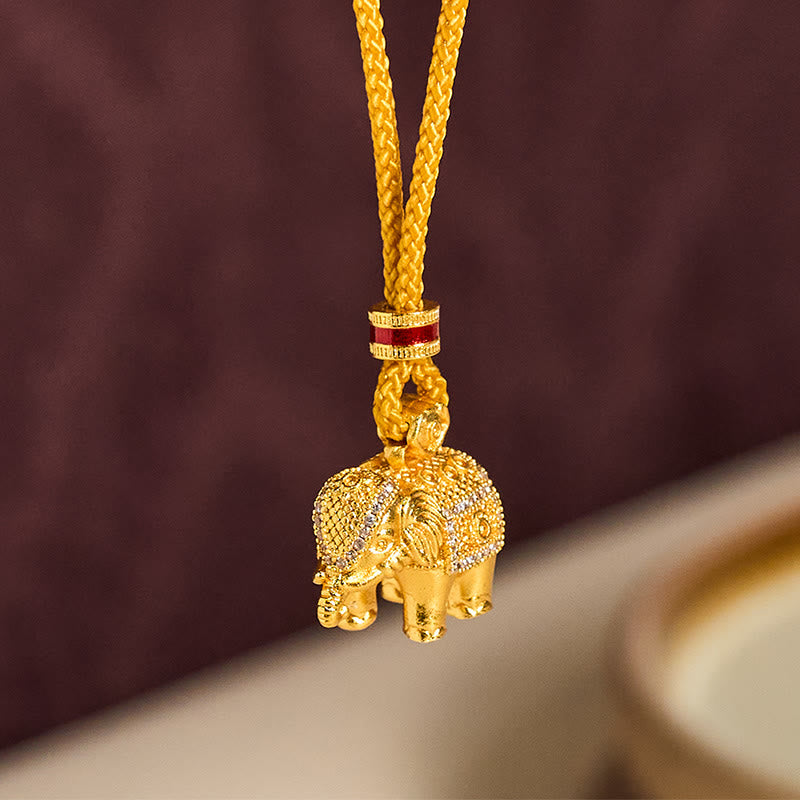 Collar con colgante de cuerda de fuerza con dije de elefante de latón chapado en oro de 24 Buddha Stones - image 2