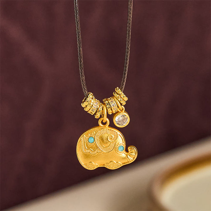 Collar con colgante de cuerda de fuerza de latón chapado en oro de 24 quilates con símbolo de elefante y Buddha Stones - image 2