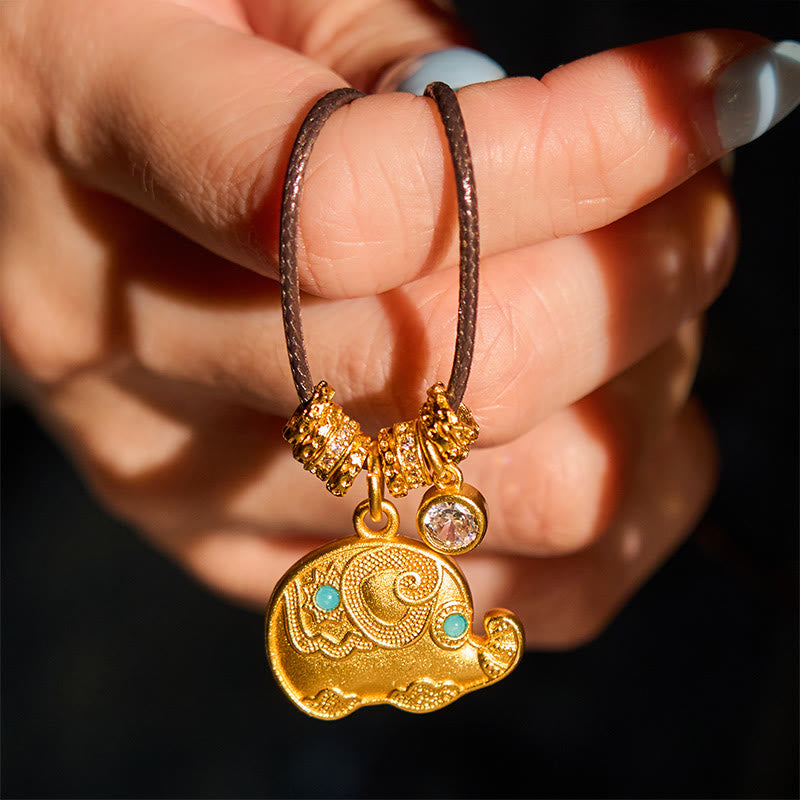 Collar con colgante de cuerda de fuerza de latón chapado en oro de 24 quilates con símbolo de elefante y Buddha Stones - image 6