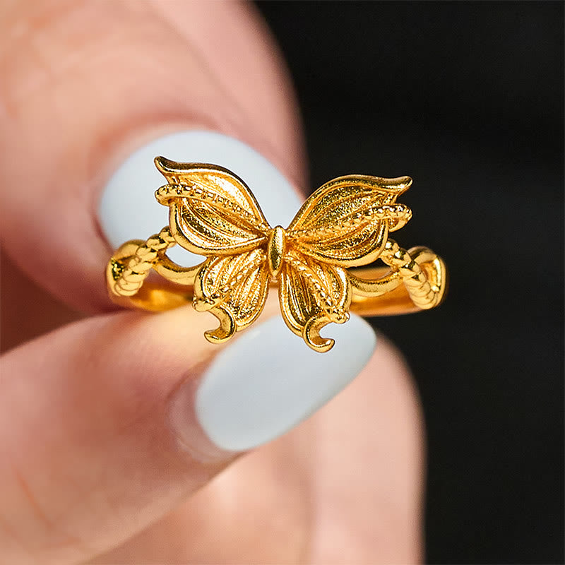 Anillo de amor ajustable con símbolo de mariposa de latón chapado en oro de 24 k y Buddha Stones - image 4