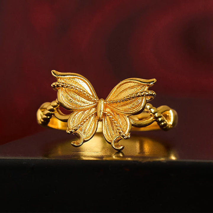 Anillo de amor ajustable con símbolo de mariposa de latón chapado en oro de 24 k y Buddha Stones - image 2