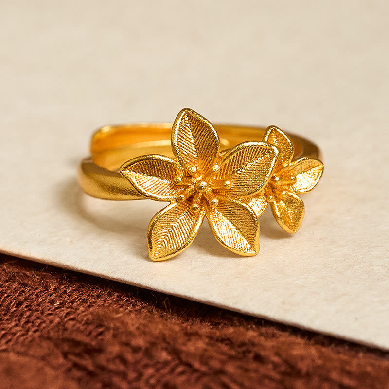 Anillo ajustable de latón y cobre bañado en oro de 24 k con flor lila y piedras de Buddha Stones - image 1