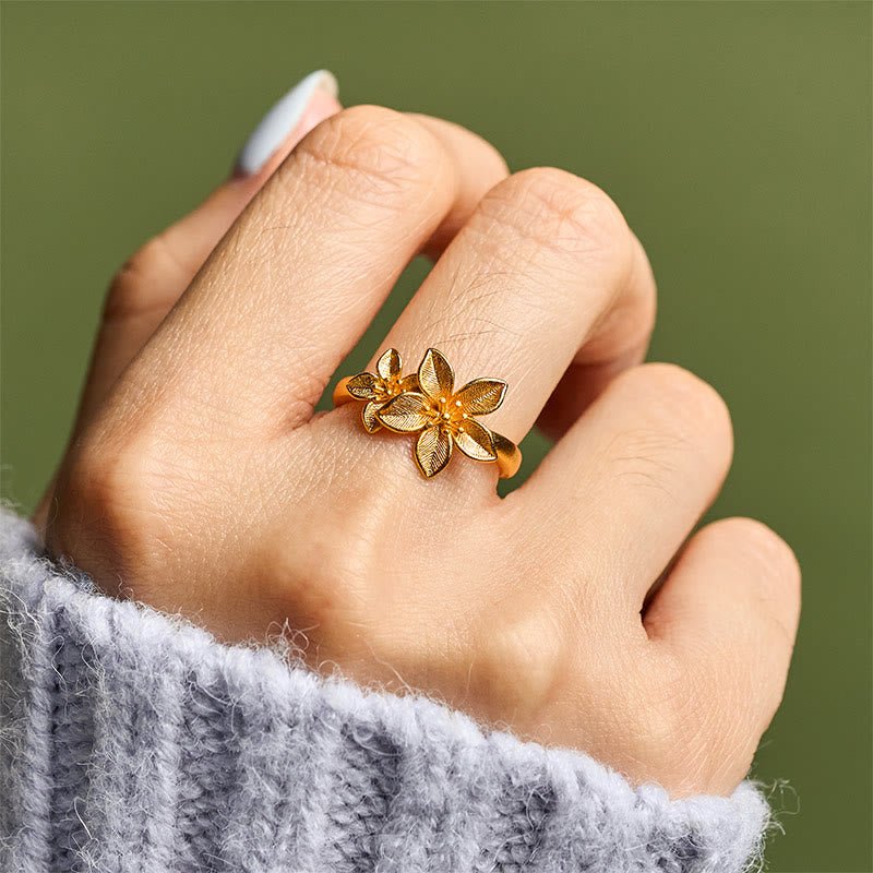 Anillo ajustable de latón y cobre bañado en oro de 24 k con flor lila y piedras de Buddha Stones - image 10