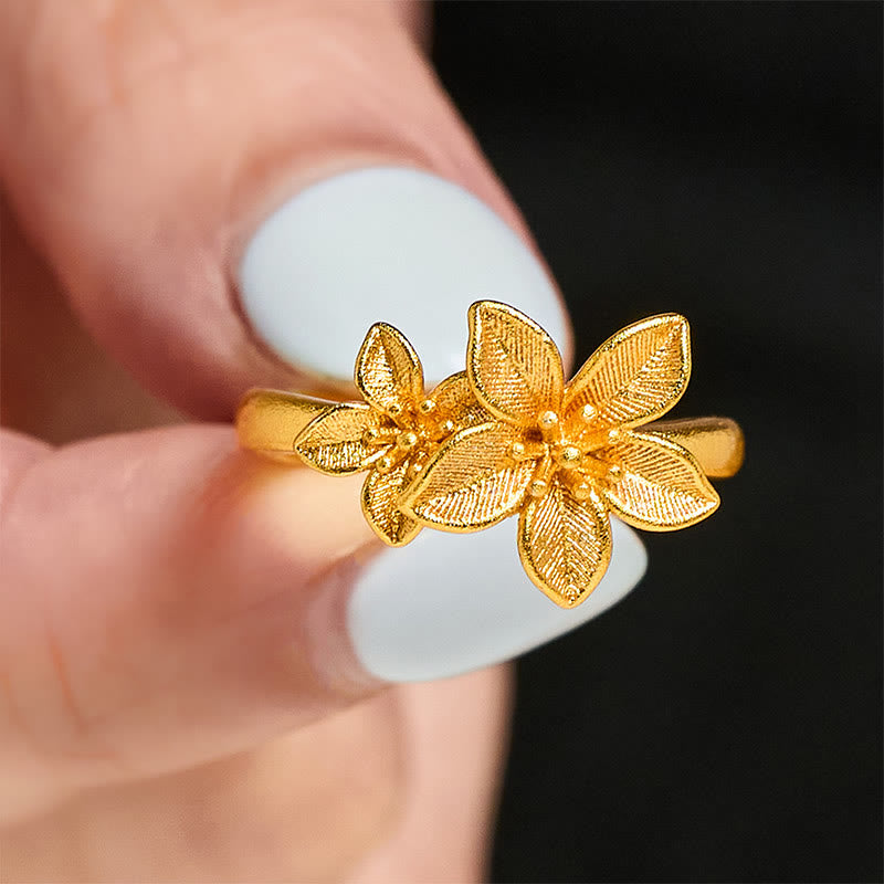 Anillo ajustable de latón y cobre bañado en oro de 24 k con flor lila y piedras de Buddha Stones - image 4