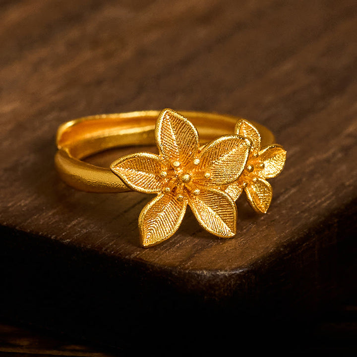 Anillo ajustable de latón y cobre bañado en oro de 24 k con flor lila y piedras de Buddha Stones - image 3