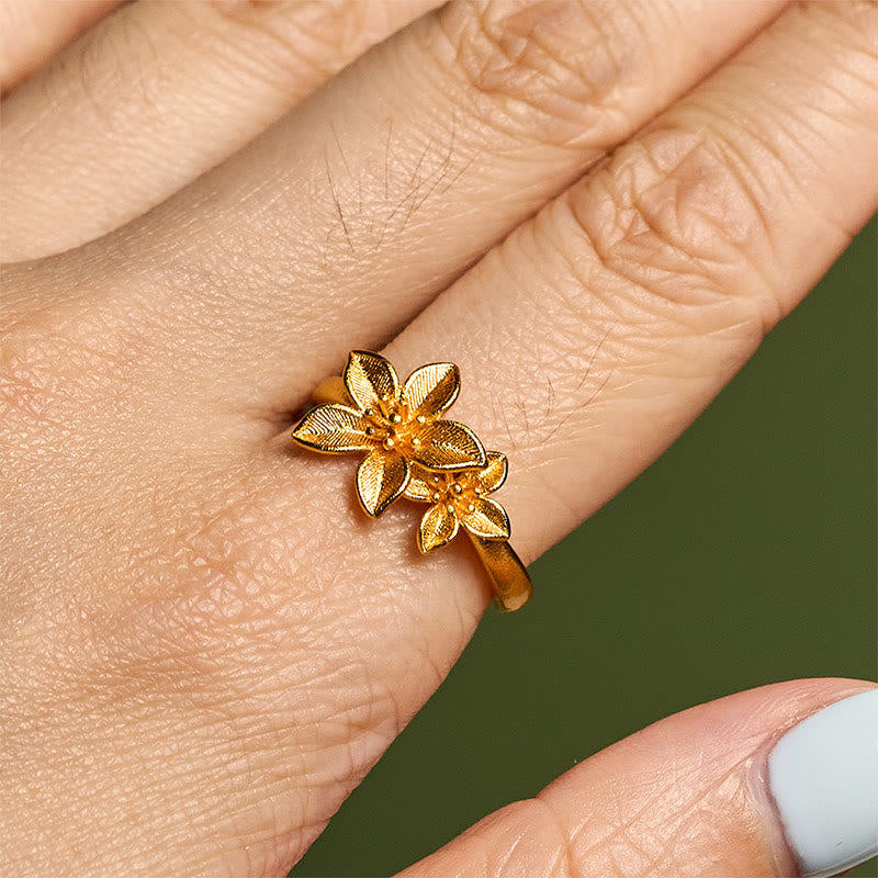 Anillo ajustable de latón y cobre bañado en oro de 24 k con flor lila y piedras de Buddha Stones - image 9