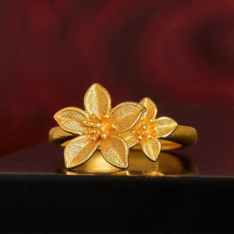 Anillo ajustable de latón y cobre bañado en oro de 24 k con flor lila y piedras de Buddha Stones - image 2
