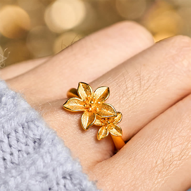 Anillo ajustable de latón y cobre bañado en oro de 24 k con flor lila y piedras de Buddha Stones - image 7