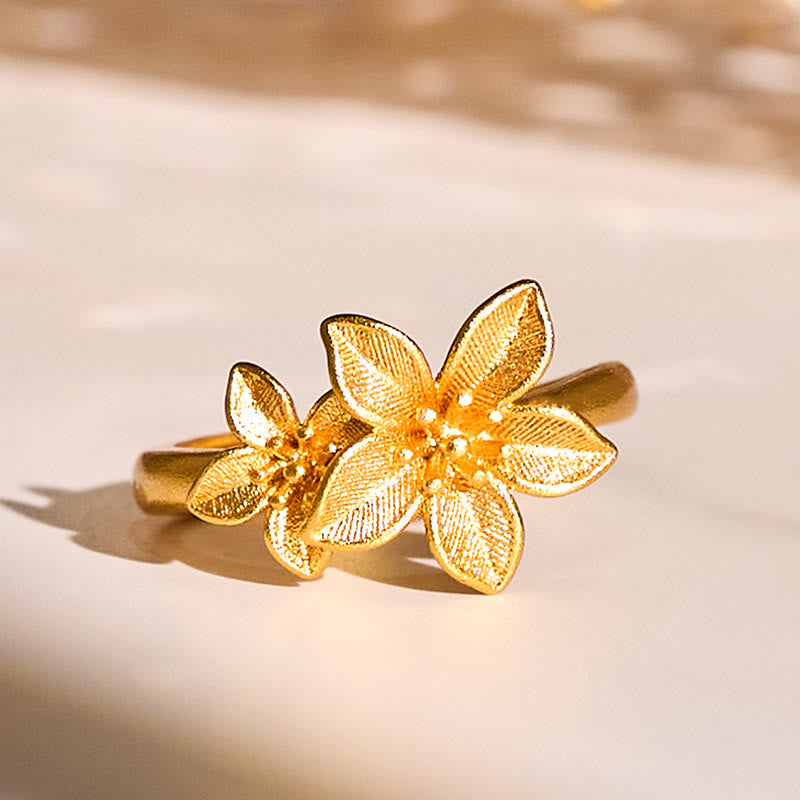 Anillo ajustable de latón y cobre bañado en oro de 24 k con flor lila y piedras de Buddha Stones - Ajustable - image 0