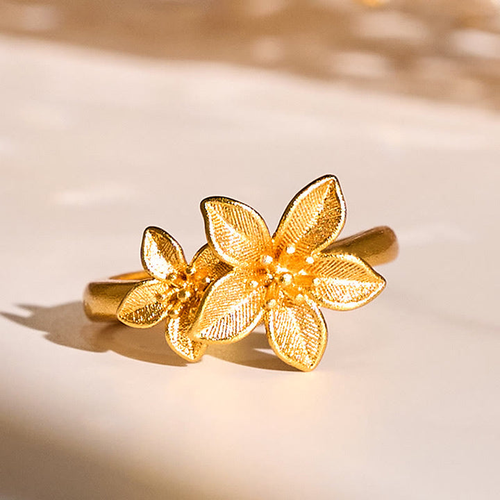 Anillo ajustable de latón y cobre bañado en oro de 24 k con flor lila y piedras de Buddha Stones - Ajustable - image 0