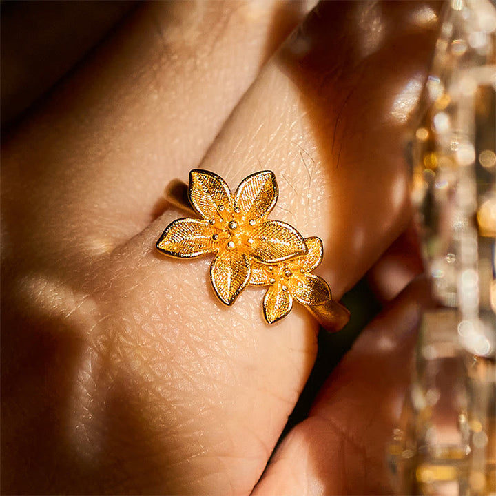 Anillo ajustable de latón y cobre bañado en oro de 24 k con flor lila y piedras de Buddha Stones - image 8