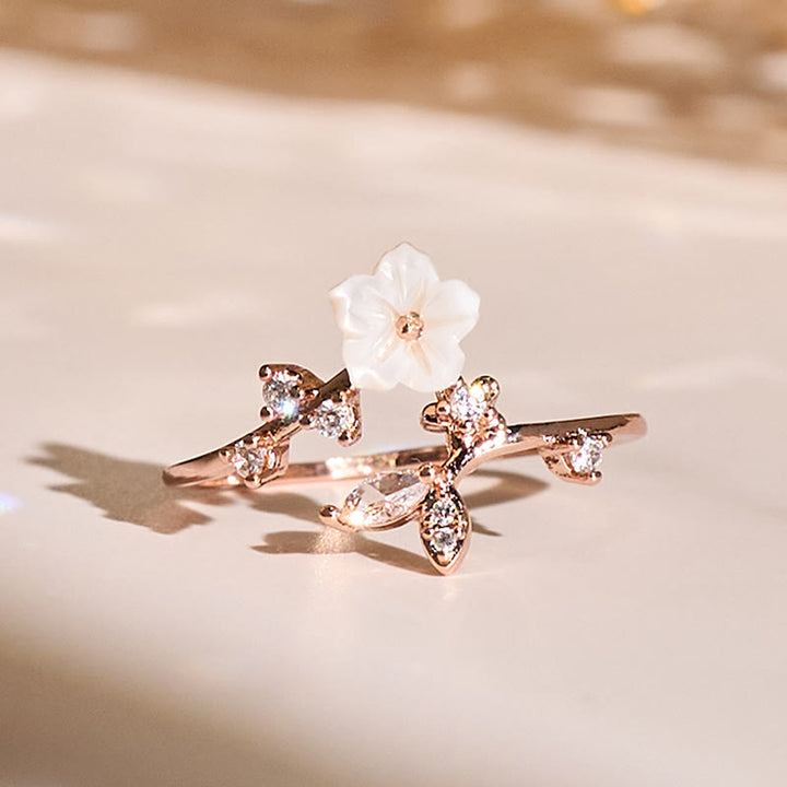 Anillo de cobre curativo ajustable con diseño de flor blanca y Buddha Stones - Oro rosa - image 0