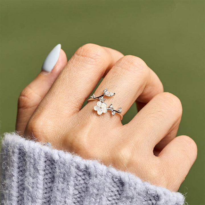 Anillo de bendición ajustable con diseño de flor blanca y Buddha Stones en plata de ley 925 - image 15