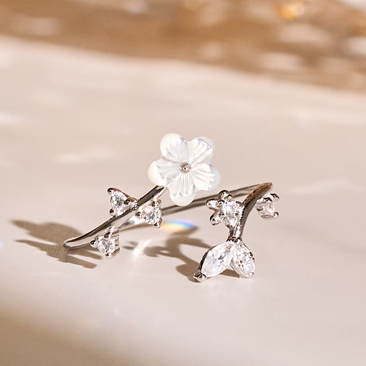 Anillo de bendición ajustable con diseño de flor blanca y Buddha Stones en plata de ley 925 - Plata - image 10