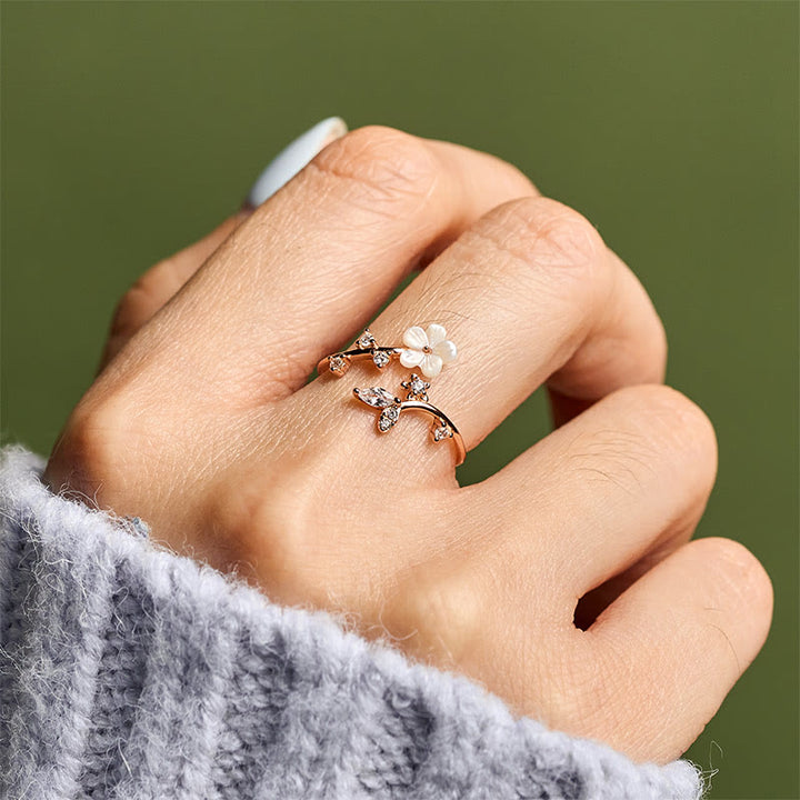 Anillo de bendición ajustable con diseño de flor blanca y Buddha Stones en plata de ley 925 - image 5