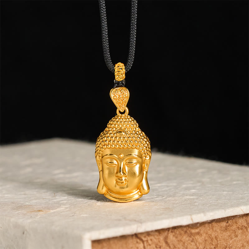 Buddha Stones con colgante de serenidad con símbolo de Buda de latón chapado en oro de 24 quilates y cordón trenzado. - image 1