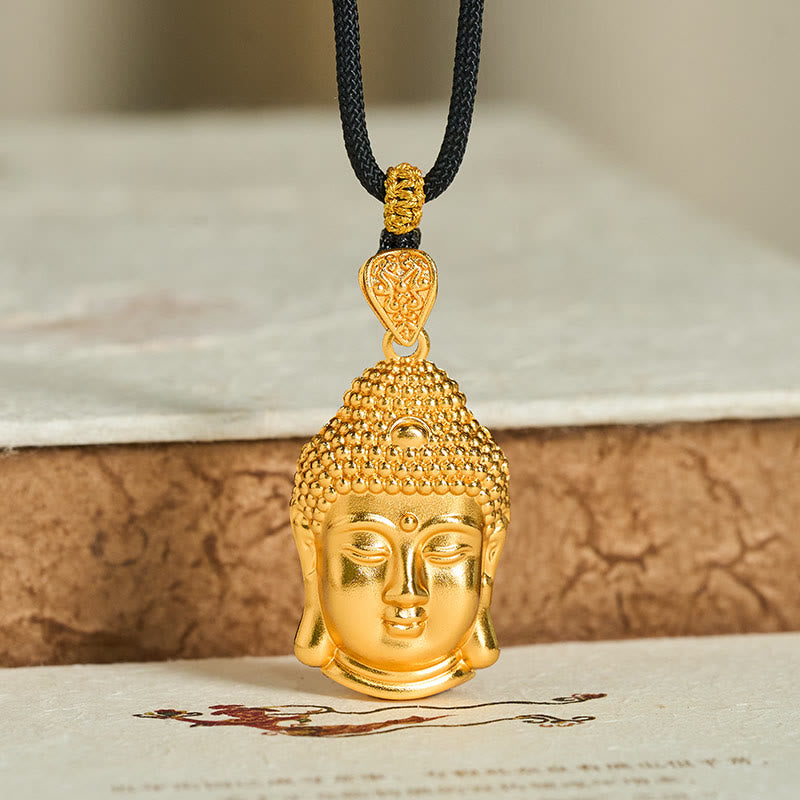 Buddha Stones con colgante de serenidad con símbolo de Buda de latón chapado en oro de 24 quilates y cordón trenzado. - image 6