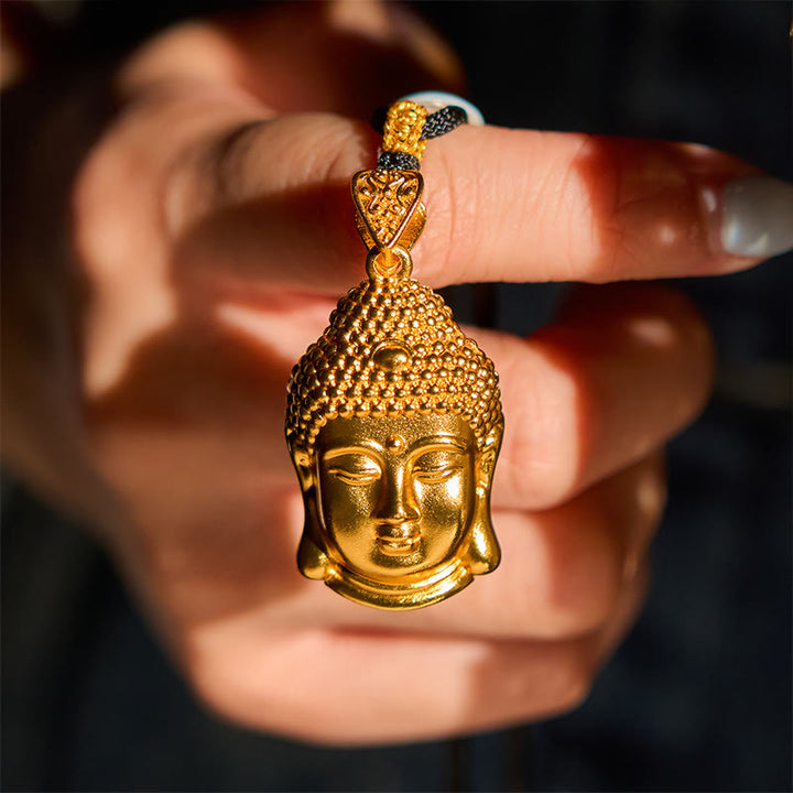 Buddha Stones con colgante de serenidad con símbolo de Buda de latón chapado en oro de 24 quilates y cordón trenzado. - image 2