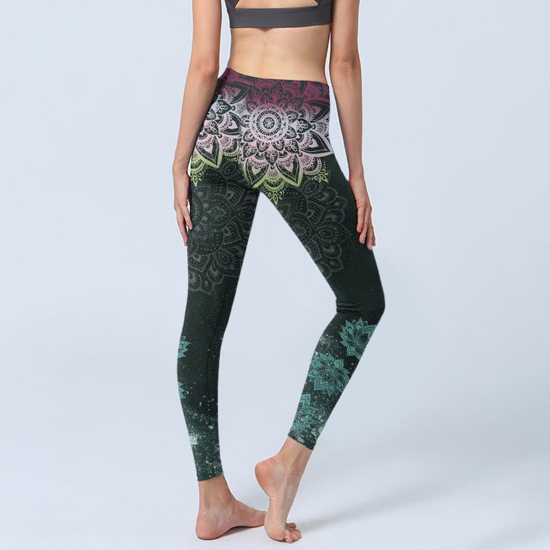 Leggings de yoga para mujer con estampado de mandalas simétricos y flores de loto y piedras de Buddha Stones - image 4