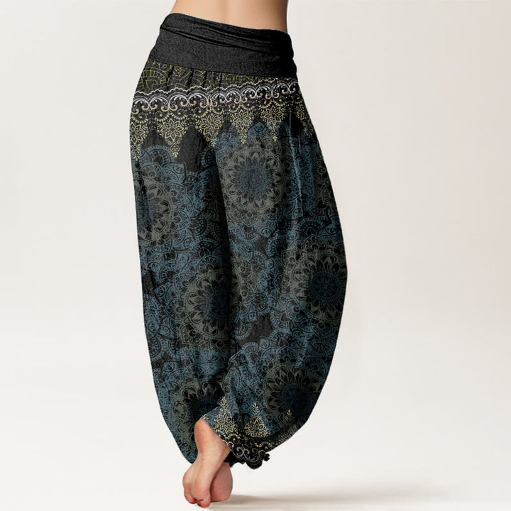 Pantalones bombachos de cintura elástica para mujer con estampado de mandalas triangulares de algodón y Buddha Stones - image 18