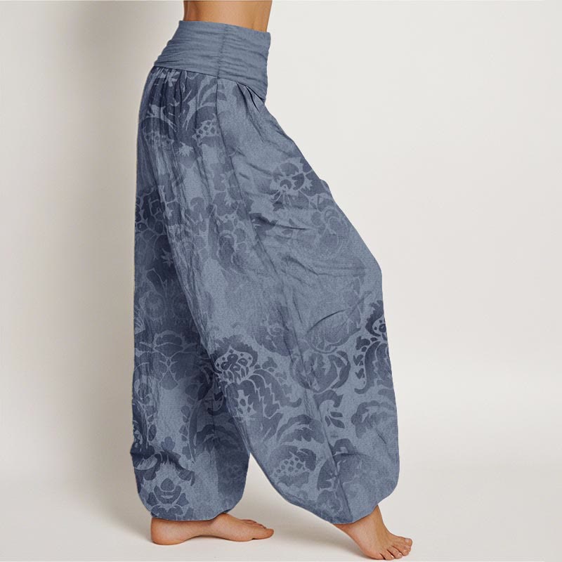 Pantalones bombachos de mujer con cintura elástica, de algodón, estilo casual, con diseño de flores y hojas, estampado de Buddha Stones. - image 1