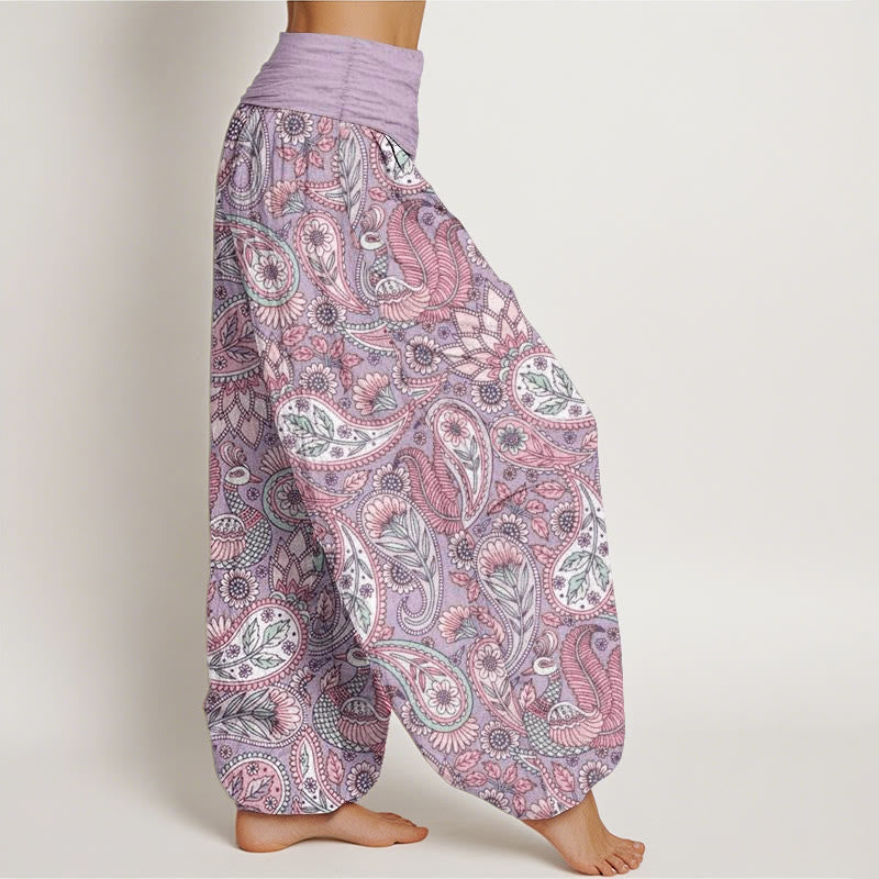 Pantalones bombachos de cintura elástica para mujer con diseño de flores de anacardo, pavo real y girasol, estampado de Buddha Stones. - image 1
