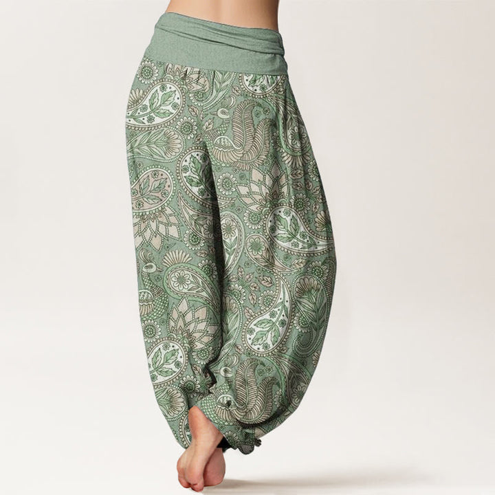 Pantalones bombachos de cintura elástica para mujer con diseño de flores de anacardo, pavo real y girasol, estampado de Buddha Stones. - image 6
