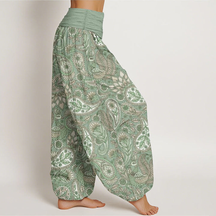 Pantalones bombachos de cintura elástica para mujer con diseño de flores de anacardo, pavo real y girasol, estampado de Buddha Stones. - image 5