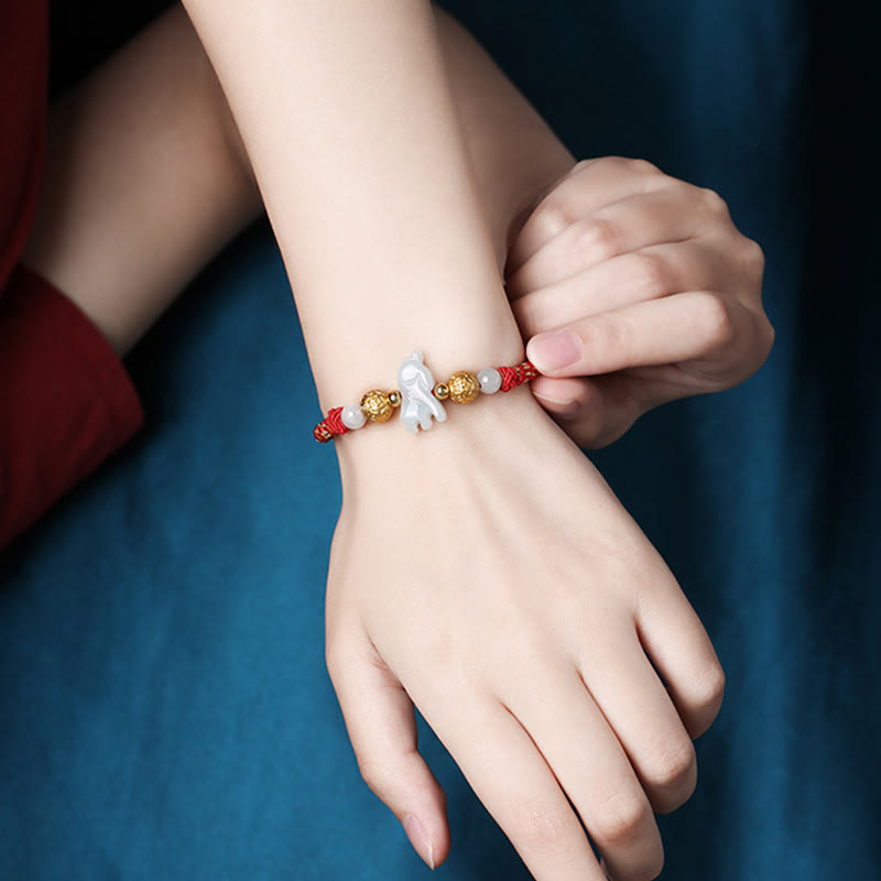 Pulsera de la suerte con cuentas de jade y plata del zodiaco chino , Buddha Stones y hilo rojo del Año del Caballo - image 12
