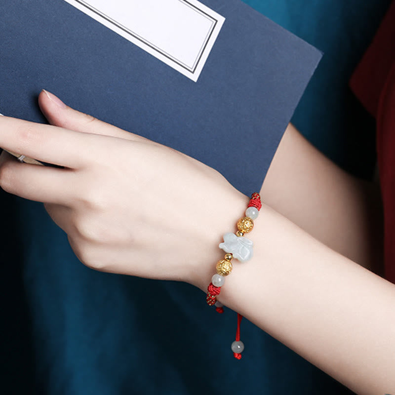 Pulsera de la suerte con cuentas de jade y plata del zodiaco chino , Buddha Stones y hilo rojo del Año del Caballo - image 15