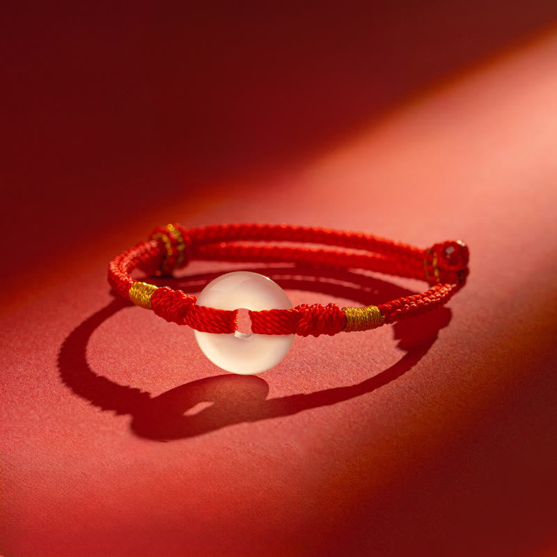 Pulsera trenzada con hebilla de paz y calcedonia blanca de Buddha Stones - Cuerda roja - 18-19 CM - image 0