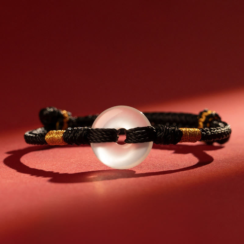 Pulsera trenzada con hebilla de paz y calcedonia blanca de Buddha Stones - Cuerda negra - 18-19 CM - image 11