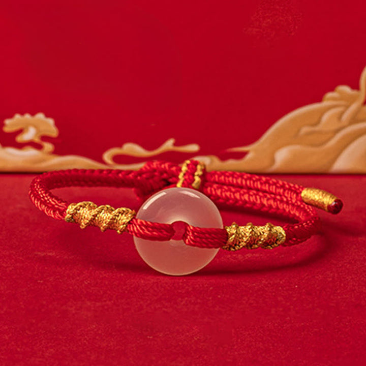 Pulsera con nudo de cuerda y hebilla de paz de calcedonia blanca y Buddha Stones - image 9