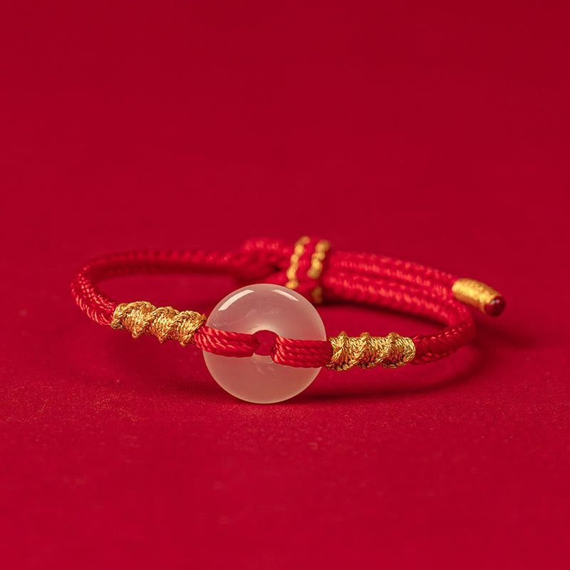Pulsera con nudo de cuerda y hebilla de paz de calcedonia blanca y Buddha Stones - 18-19 CM - image 0