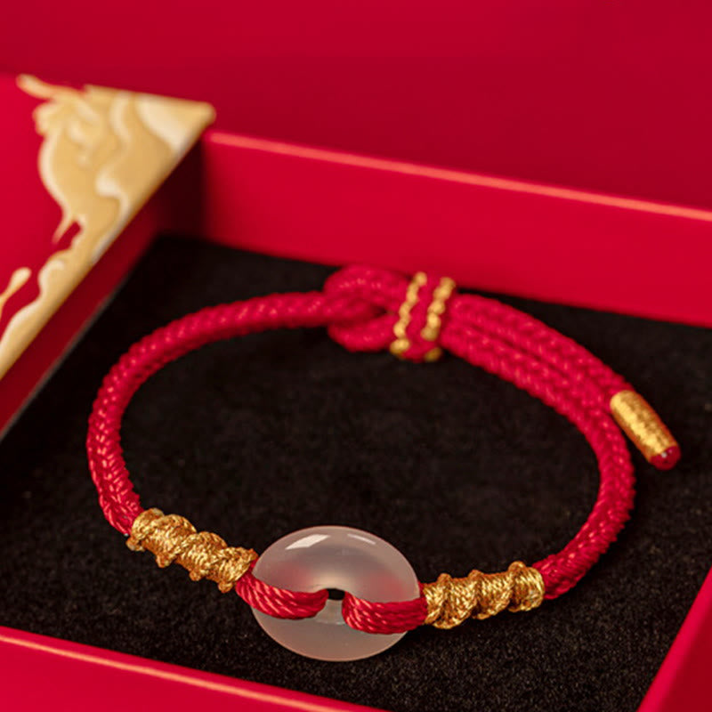 Pulsera con nudo de cuerda y hebilla de paz de calcedonia blanca y Buddha Stones - image 11