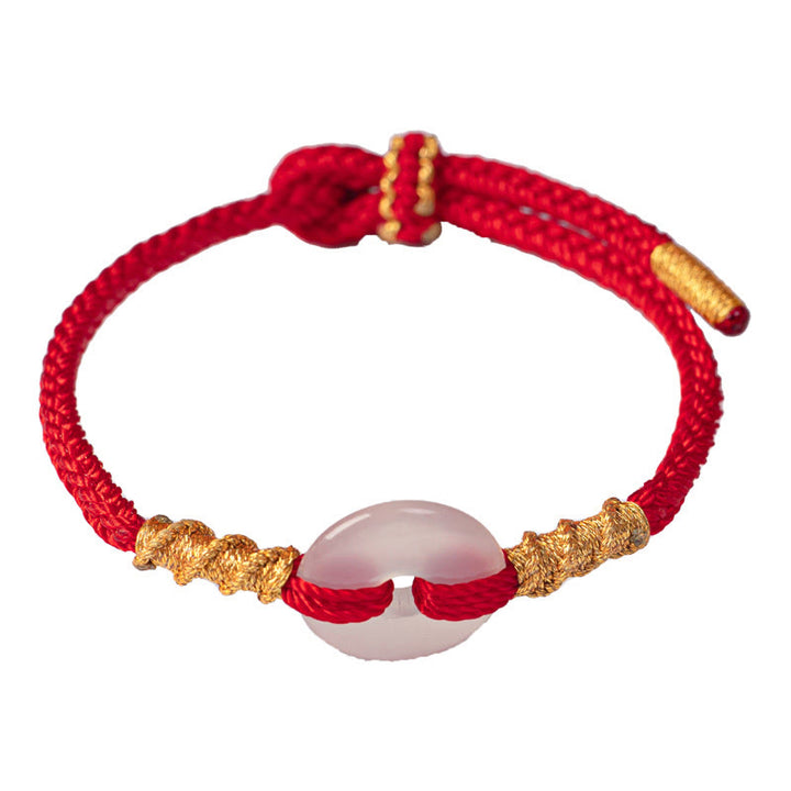 Pulsera con nudo de cuerda y hebilla de paz de calcedonia blanca y Buddha Stones - image 14