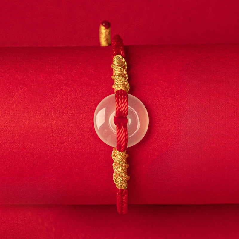 Pulsera con nudo de cuerda y hebilla de paz de calcedonia blanca y Buddha Stones - image 2