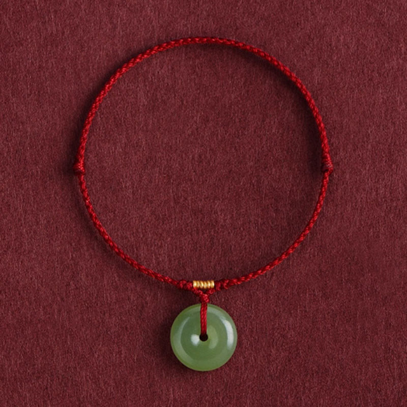 Pulsera tobillera con hebilla de paz y hilo de jade hetiano natural de Buddha Stones - Cuerda roja oscura - Tobillera (circunferencia de la tobillera 22-24 cm) - image 10