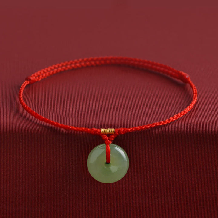 Pulsera tobillera con hebilla de paz y hilo de jade hetiano natural de Buddha Stones - Cuerda roja - Tobillera (circunferencia de la tobillera 22-24 cm) - image 0
