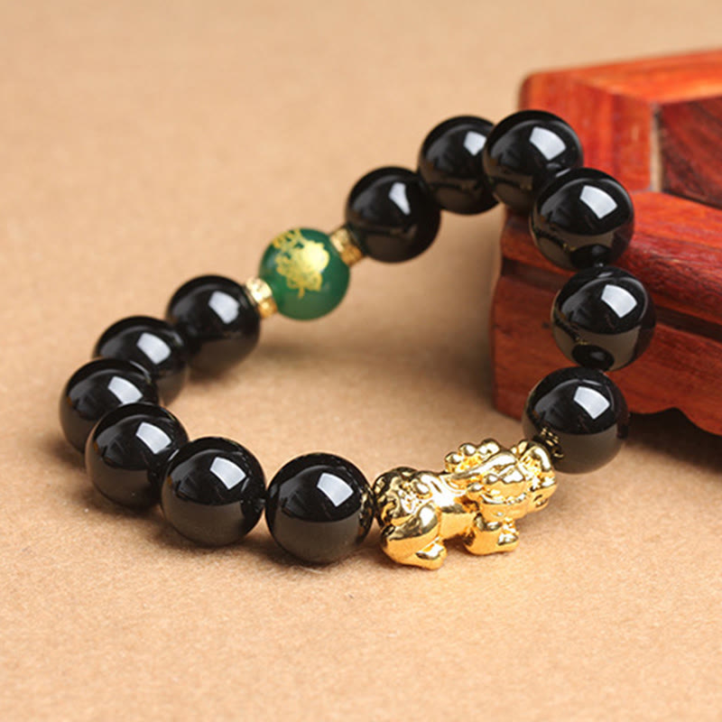 Pulsera de protección Pi Xiu con cuentas de ágata verde y ónix negro de Buddha Stones - image 1