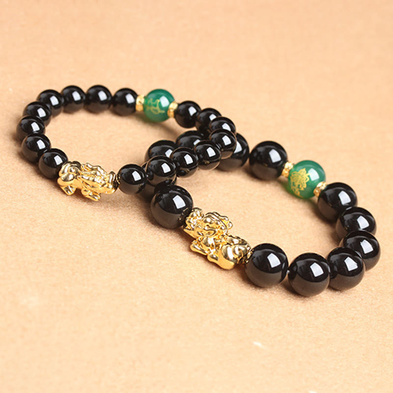 Pulsera de protección Pi Xiu con cuentas de ágata verde y ónix negro de Buddha Stones - image 3