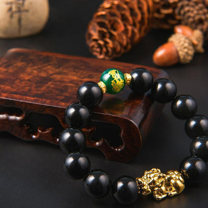 Pulsera de protección Pi Xiu con cuentas de ágata verde y ónix negro de Buddha Stones - image 4