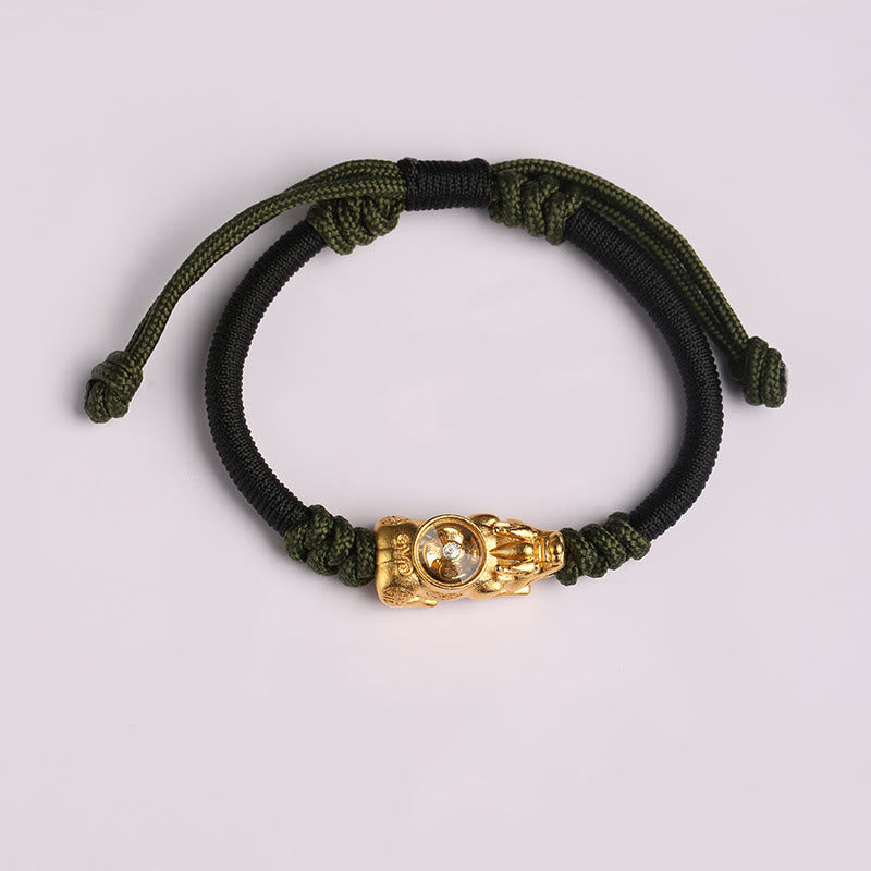 Pulsera de cuerda tejida a mano con Buddha Stones Pi Xiu para la riqueza y la suerte - Cuerda verde negra (circunferencia de la muñeca: 14-24 cm) - image 9