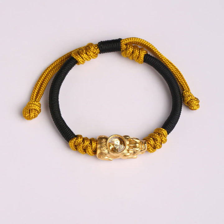 Pulsera de cuerda tejida a mano con Buddha Stones Pi Xiu para la riqueza y la suerte - Cuerda negra y amarilla (circunferencia de la muñeca: 14-24 cm) - image 8