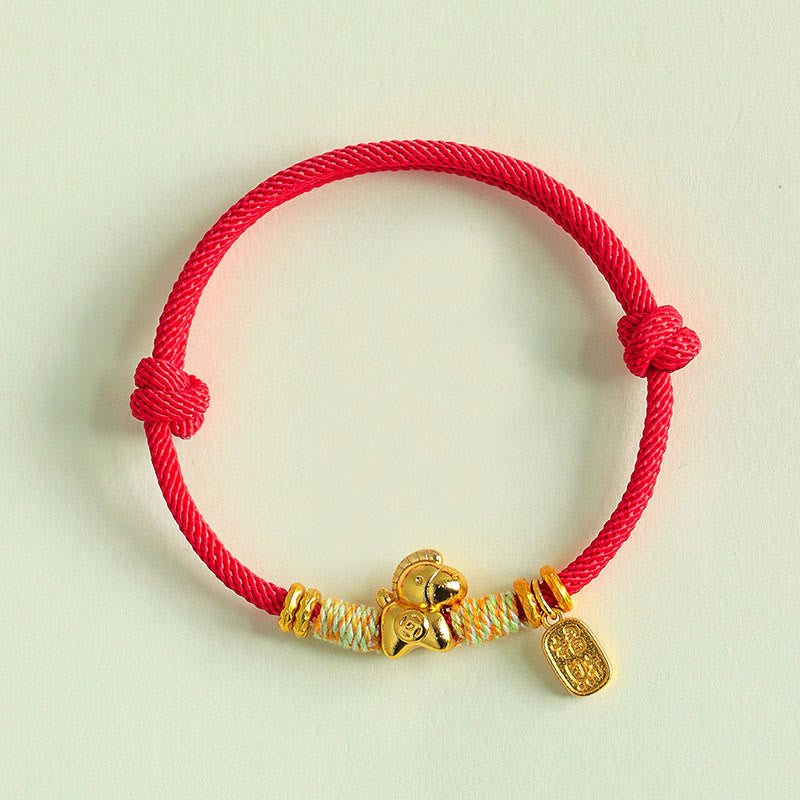 Pulsera trenzada con amuleto de la suerte y la fortuna, hilo rojo y negro , con Buddha Stones y el Año del Caballo. - image 3