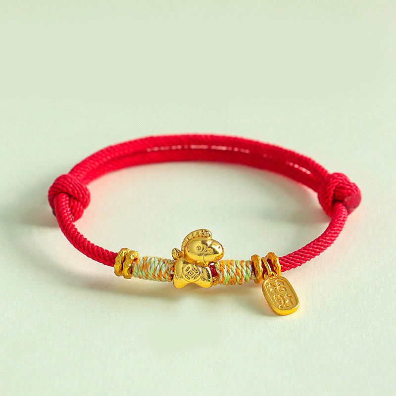 Pulsera trenzada con amuleto de la suerte y la fortuna, hilo rojo y negro , con Buddha Stones y el Año del Caballo. - Hilo rojo (circunferencia de la muñeca: 15-19 cm) - image 1