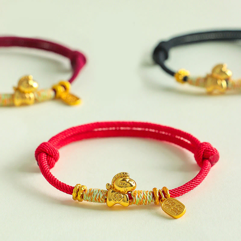 Pulsera trenzada con amuleto de la suerte y la fortuna, hilo rojo y negro , con Buddha Stones y el Año del Caballo. - image 0